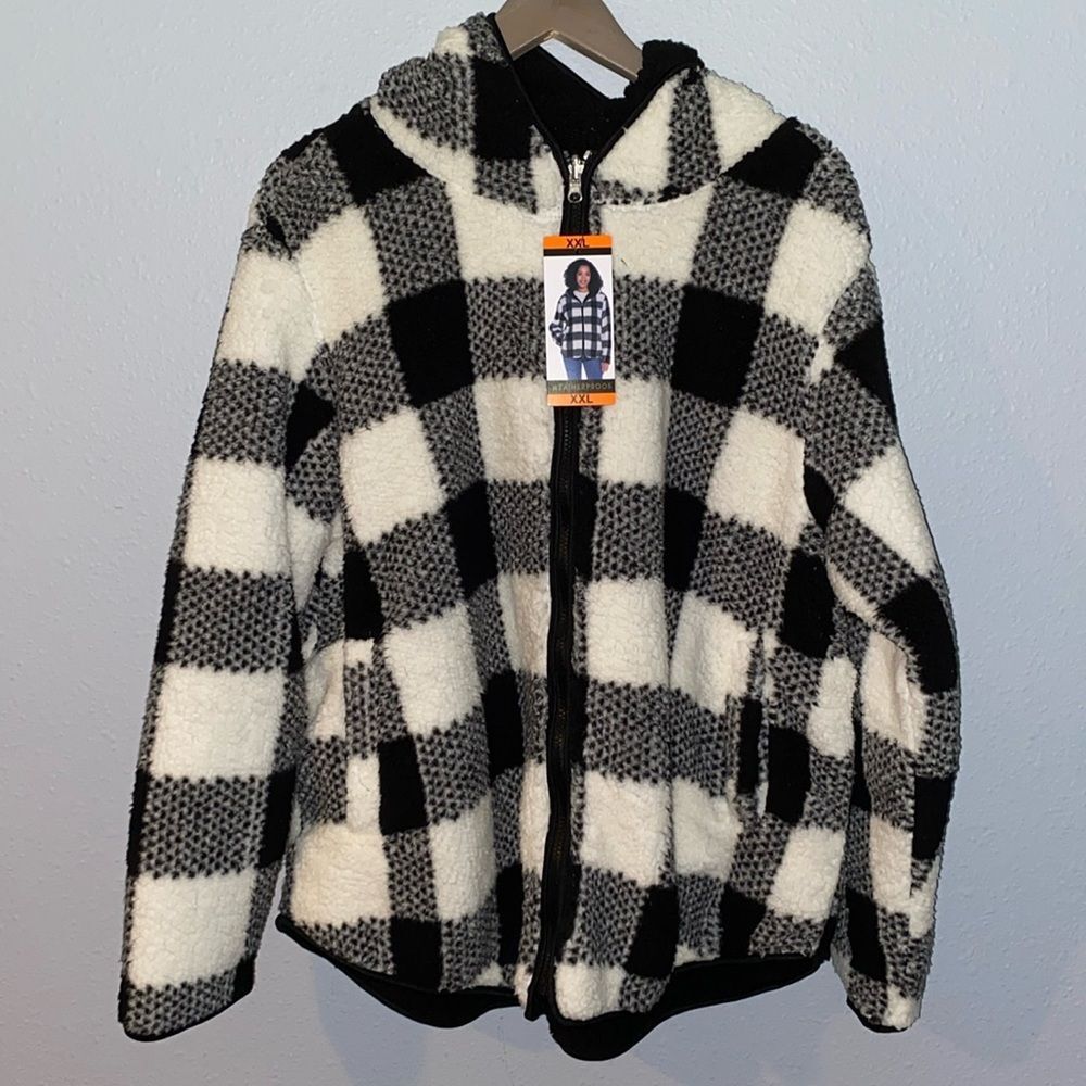 NWT New Weatherproof Plaid Faux Fur Zip Up Hoodie XXL